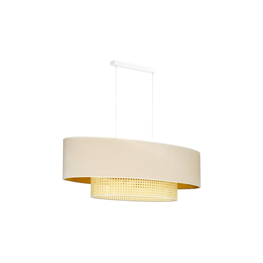 Duolla - Lampadario a sospensione con filo DOUBLE OVAL RATTAN 2xE27/15W/230V color crema/rattan
