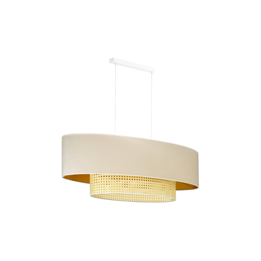 Duolla - Lampadario a sospensione con filo DOUBLE OVAL RATTAN 2xE27/15W/230V color crema/rattan