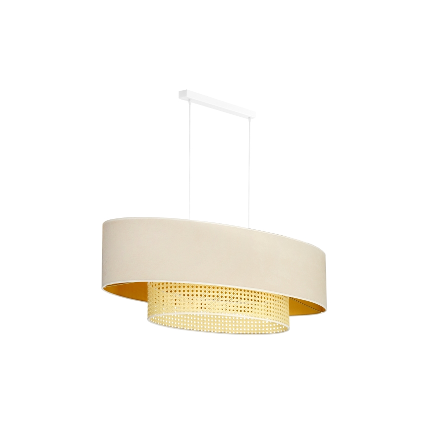 Duolla - Lampadario a sospensione con filo DOUBLE OVAL RATTAN 2xE27/15W/230V color crema/rattan
