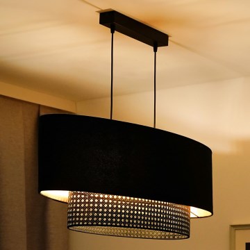 Duolla - Lampadario a sospensione con filo DOUBLE OVAL RATTAN 2xE27/15W/230V nero/rattan