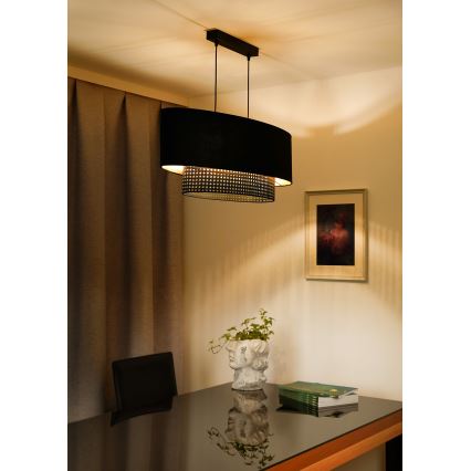 Duolla - Lampadario a sospensione con filo DOUBLE OVAL RATTAN 2xE27/15W/230V nero/rattan