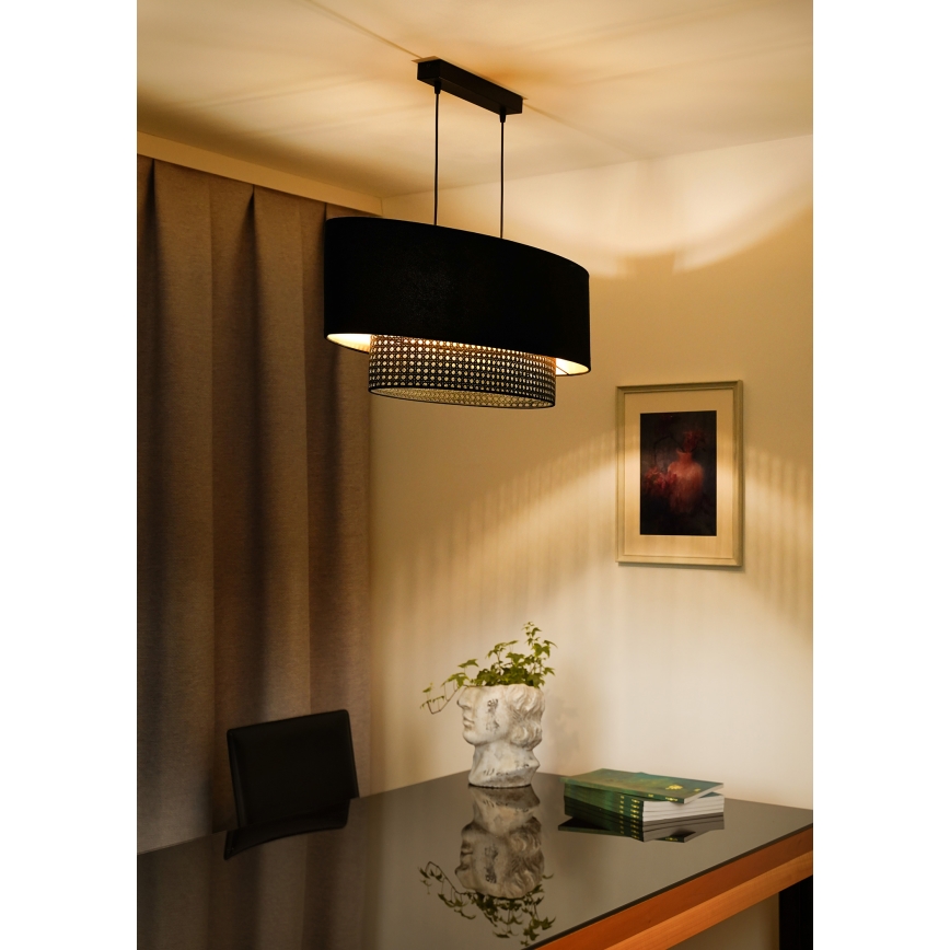 Duolla - Lampadario a sospensione con filo DOUBLE OVAL RATTAN 2xE27/15W/230V nero/rattan