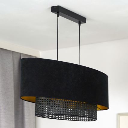 Duolla - Lampadario a sospensione con filo DOUBLE OVAL RATTAN 2xE27/15W/230V nero/rattan