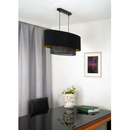 Duolla - Lampadario a sospensione con filo DOUBLE OVAL RATTAN 2xE27/15W/230V nero/rattan