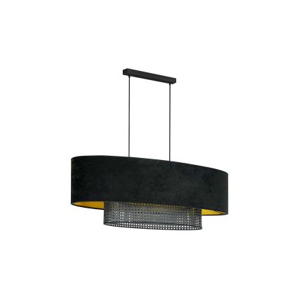 Duolla - Lampadario a sospensione con filo DOUBLE OVAL RATTAN 2xE27/15W/230V nero/rattan