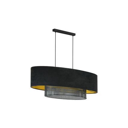 Duolla - Lampadario a sospensione con filo DOUBLE OVAL RATTAN 2xE27/15W/230V nero/rattan