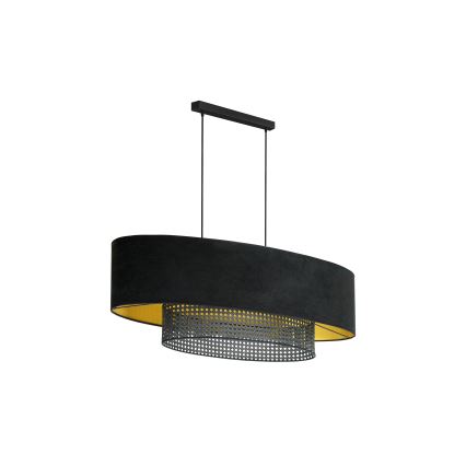 Duolla - Lampadario a sospensione con filo DOUBLE OVAL RATTAN 2xE27/15W/230V nero/rattan