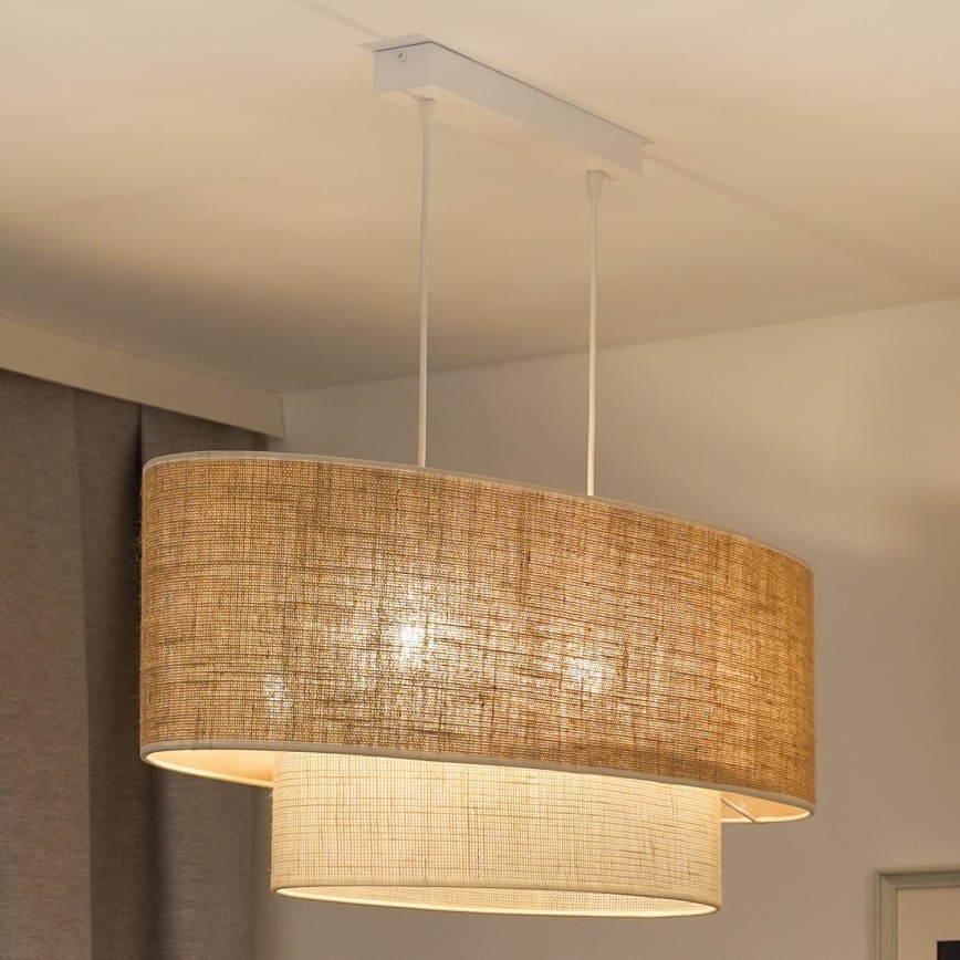 Duolla - Lampadario a sospensione con filo DOUBLE OVAL YUTE 2xE27/15W/230V marrone/color crema