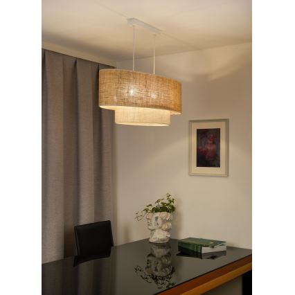 Duolla - Lampadario a sospensione con filo DOUBLE OVAL YUTE 2xE27/15W/230V marrone/color crema