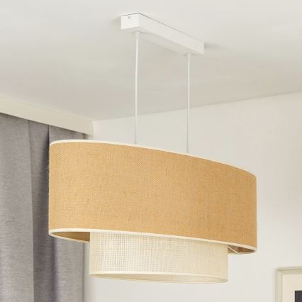 Duolla - Lampadario a sospensione con filo DOUBLE OVAL YUTE 2xE27/15W/230V marrone/color crema