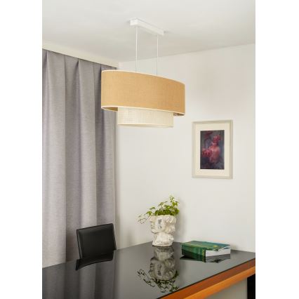 Duolla - Lampadario a sospensione con filo DOUBLE OVAL YUTE 2xE27/15W/230V marrone/color crema