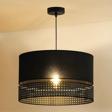 Duolla - Lampadario a sospensione con filo DOUBLE RATTAN 1xE27/15W/230V diametro 40 cm nero