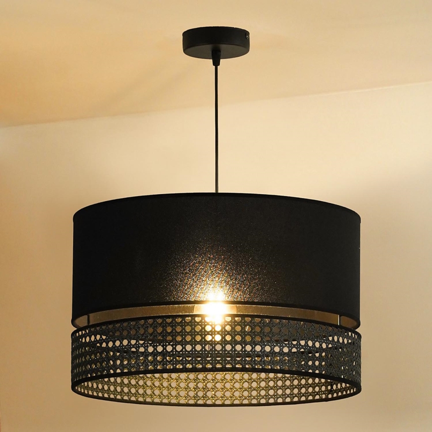 Duolla - Lampadario a sospensione con filo DOUBLE RATTAN 1xE27/15W/230V diametro 40 cm nero