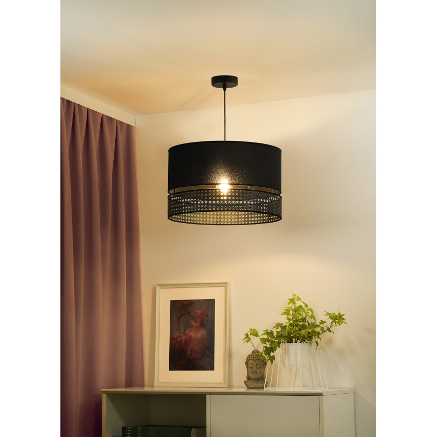 Duolla - Lampadario a sospensione con filo DOUBLE RATTAN 1xE27/15W/230V diametro 40 cm nero