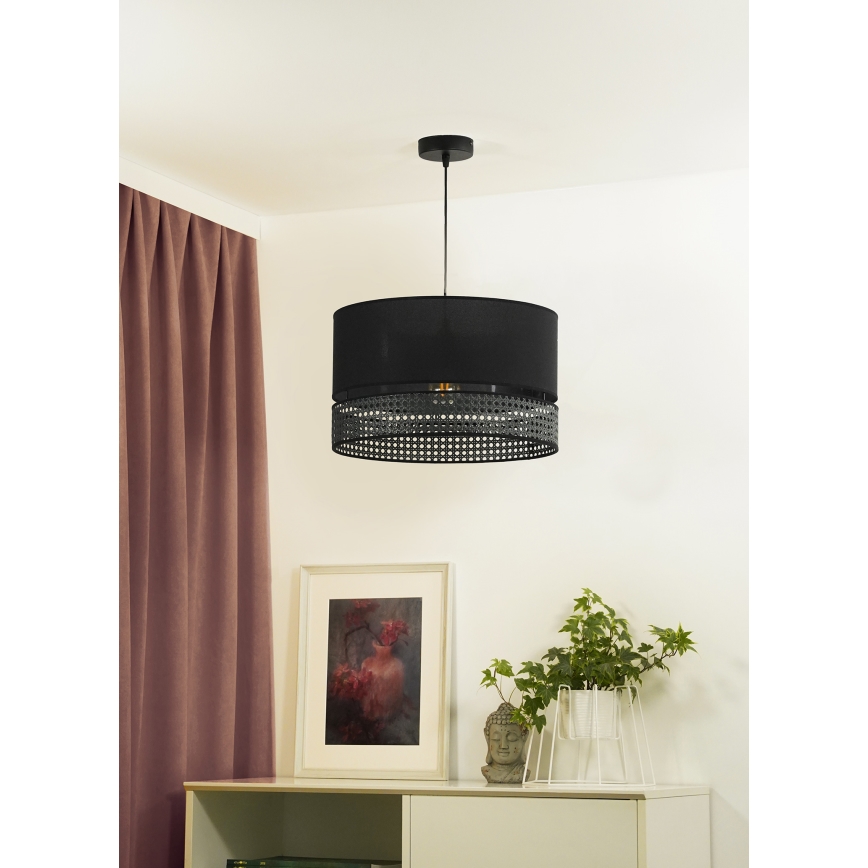 Duolla - Lampadario a sospensione con filo DOUBLE RATTAN 1xE27/15W/230V diametro 40 cm nero