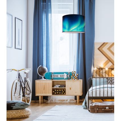 Duolla - Lampadario a sospensione con filo PRINT L 1xE27/40W/230V diametro 45 cm nero/turchese