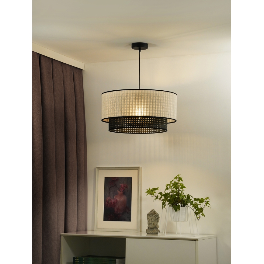 Duolla - Lampadario a sospensione con filo RATTAN YUTE 1xE27/15W/230V diametro 45 cm color crema/nero