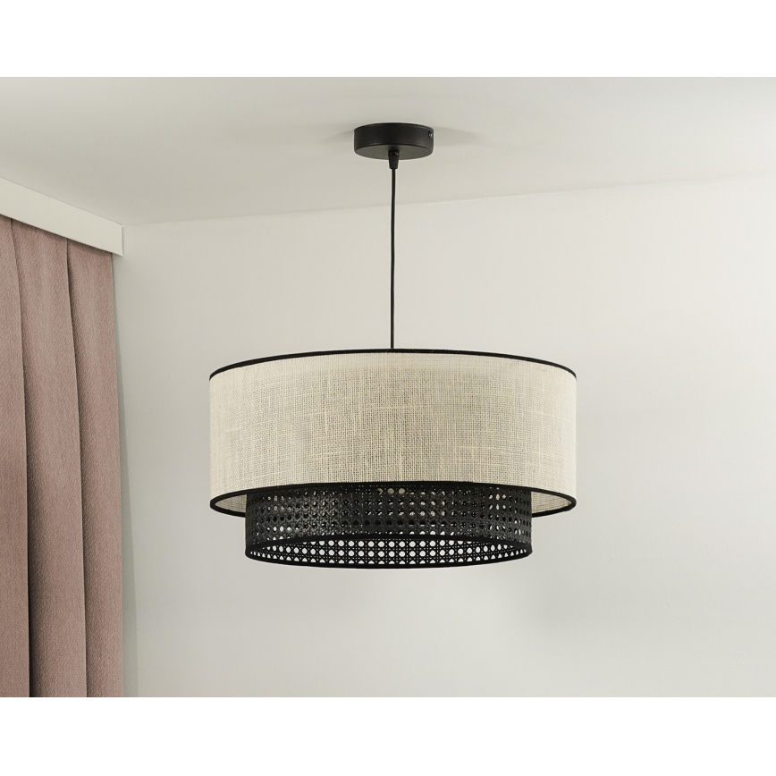Duolla - Lampadario a sospensione con filo RATTAN YUTE 1xE27/15W/230V diametro 45 cm color crema/nero