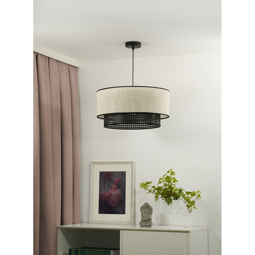 Duolla - Lampadario a sospensione con filo RATTAN YUTE 1xE27/15W/230V diametro 45 cm color crema/nero