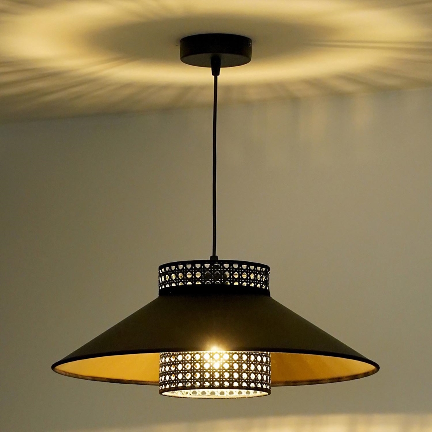 Duolla - Lampadario a sospensione con filo RIO RATTAN 1xE27/15W/230V diametro 45 cm nero/oro