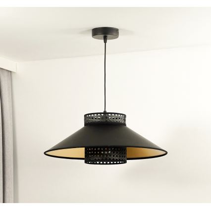 Duolla - Lampadario a sospensione con filo RIO RATTAN 1xE27/15W/230V diametro 45 cm nero/oro