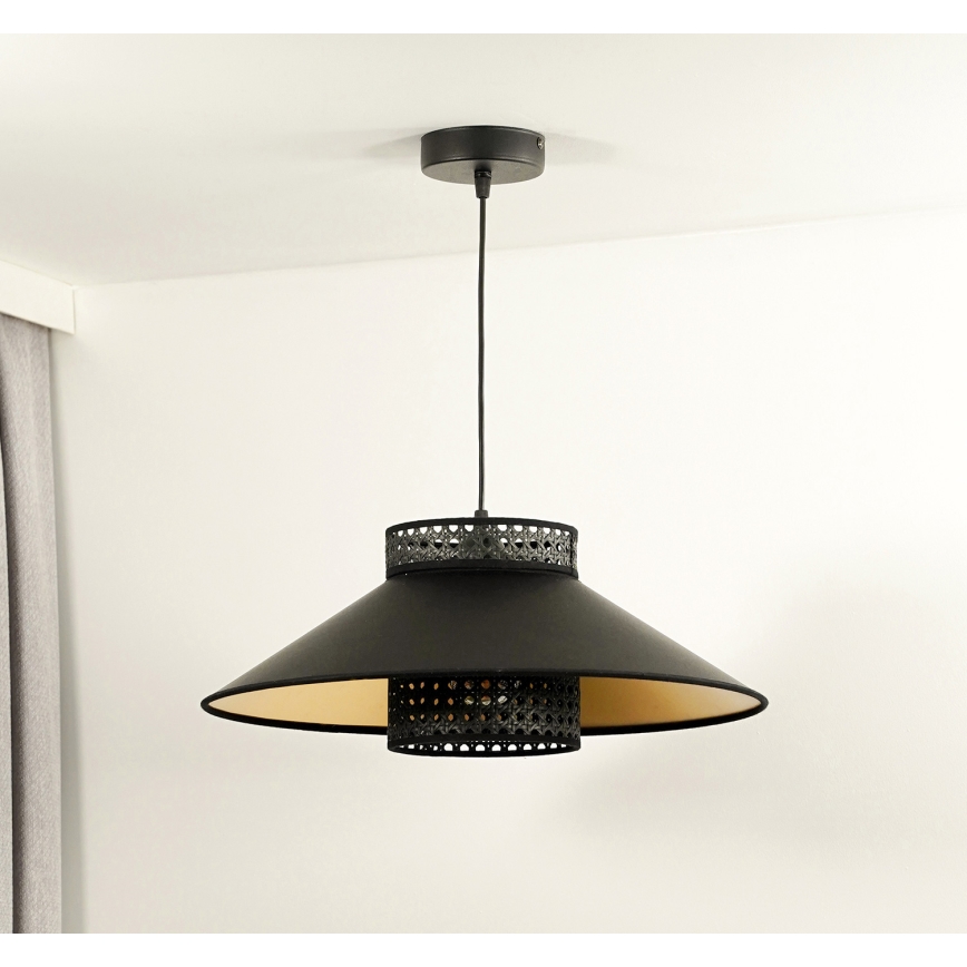 Duolla - Lampadario a sospensione con filo RIO RATTAN 1xE27/15W/230V diametro 45 cm nero/oro