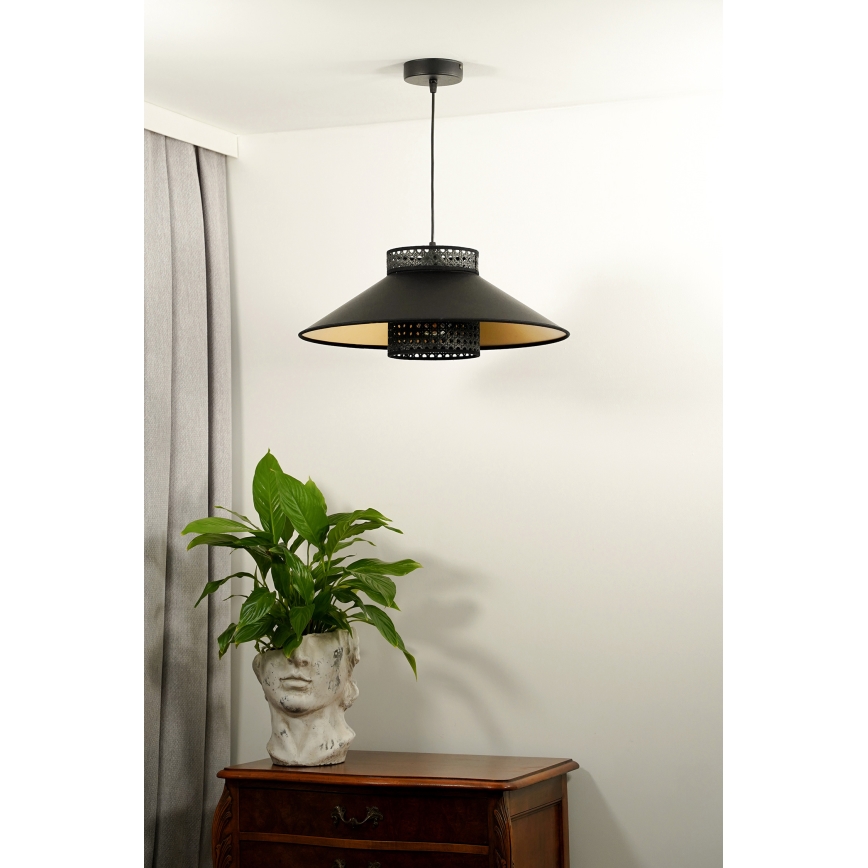 Duolla - Lampadario a sospensione con filo RIO RATTAN 1xE27/15W/230V diametro 45 cm nero/oro