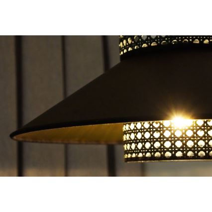 Duolla - Lampadario a sospensione con filo RIO RATTAN 1xE27/15W/230V diametro 45 cm nero/oro