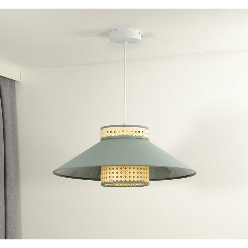 Duolla - Lampadario a sospensione con filo RIO RATTAN 1xE27/15W/230V diametro 45 cm verde/rattan