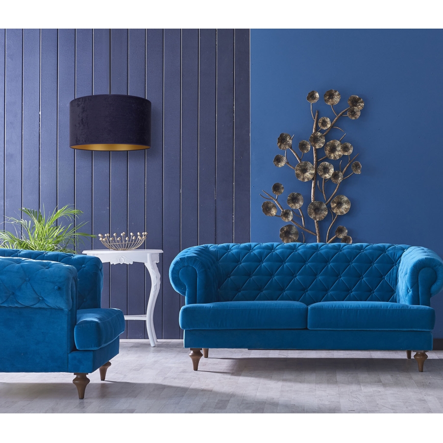 Duolla - Lampadario a sospensione con filo ROLLER 1xE27/15W/230V diametro 40 cm blu/oro