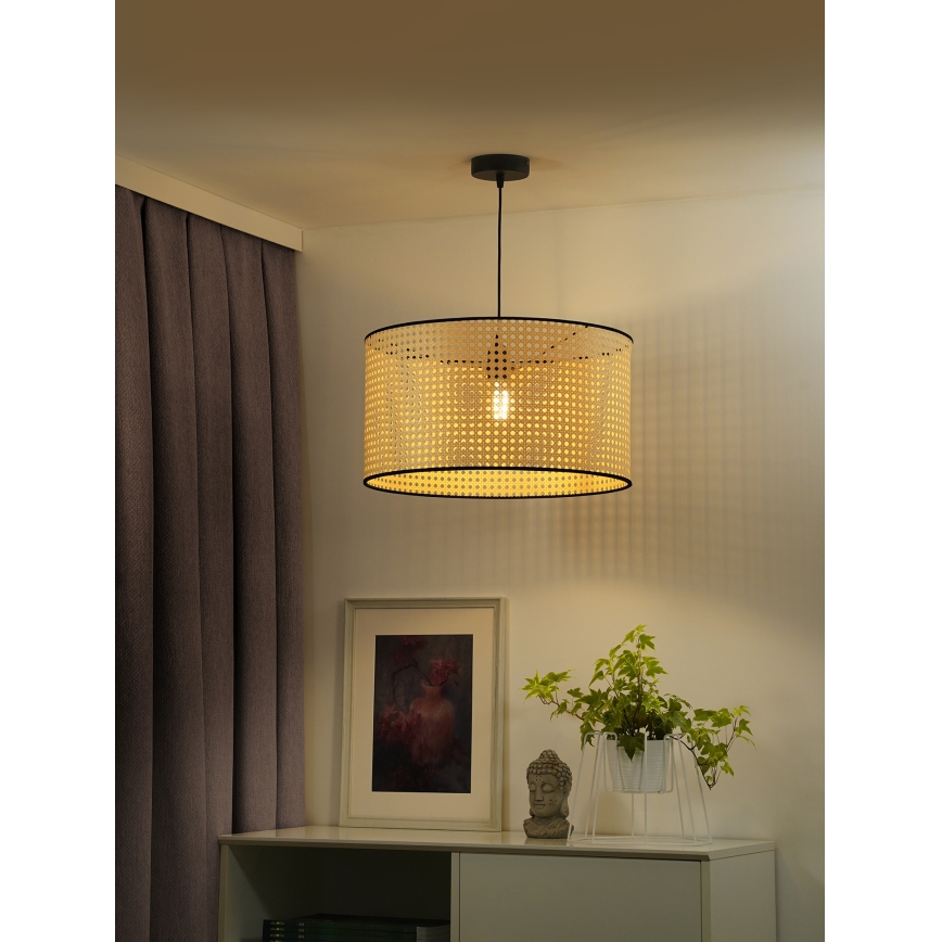 Duolla - Lampadario a sospensione con filo ROLLER 1xE27/15W/230V diametro 45 cm rattan/nero