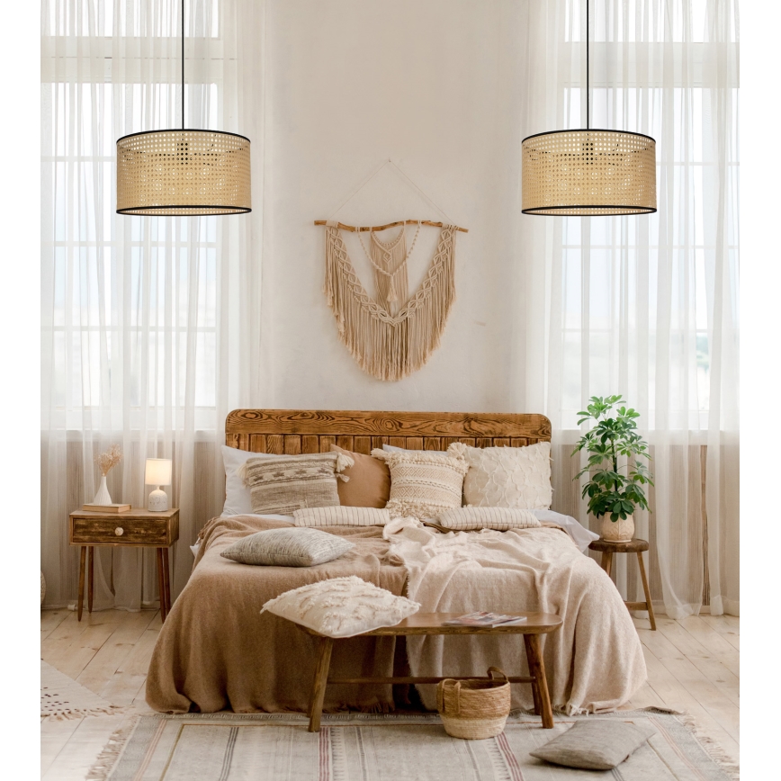Duolla - Lampadario a sospensione con filo ROLLER 1xE27/15W/230V diametro 45 cm rattan/nero