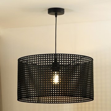 Duolla - Lampadario a sospensione con filo ROLLER RATTAN 1xE27/15W/230V diametro 45 cm nero