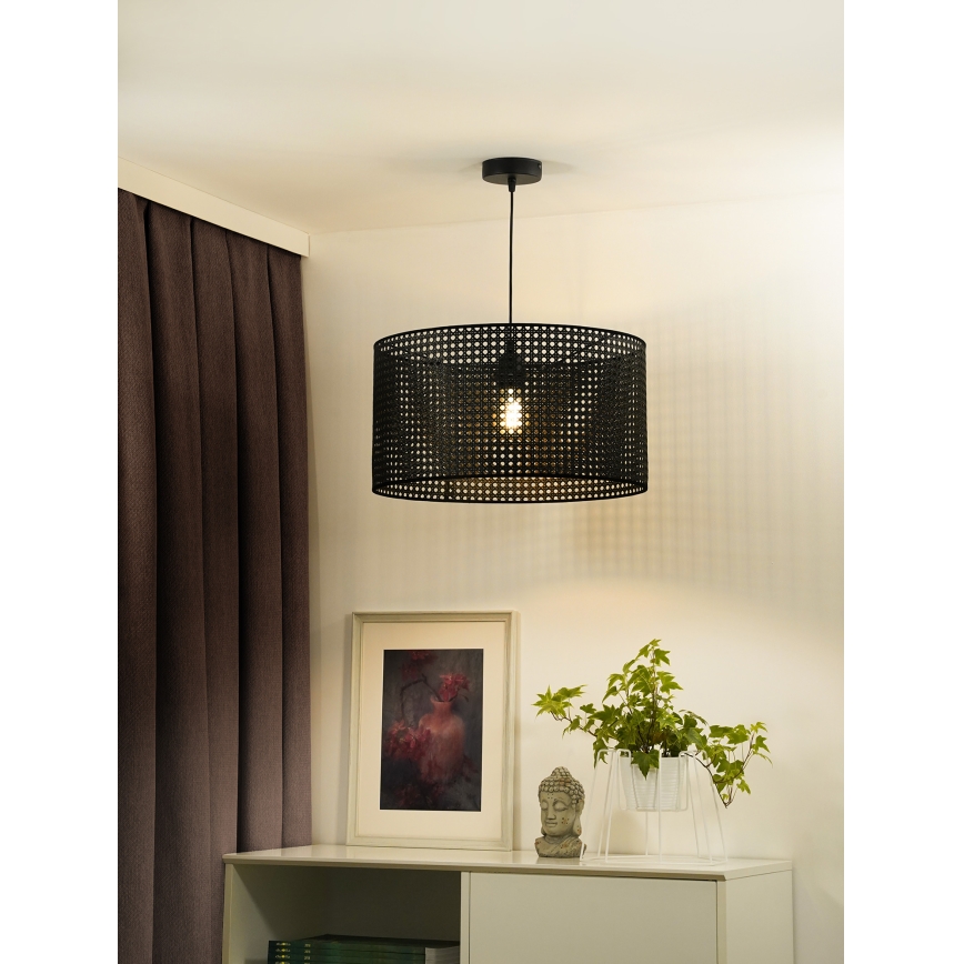 Duolla - Lampadario a sospensione con filo ROLLER RATTAN 1xE27/15W/230V diametro 45 cm nero