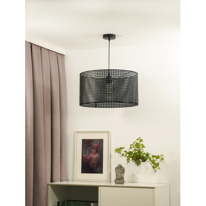 Duolla - Lampadario a sospensione con filo ROLLER RATTAN 1xE27/15W/230V diametro 45 cm nero