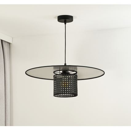 Duolla - Lampadario a sospensione con filo TOKYO RATTAN 1xE27/15W/230V diametro 50 cm nero/argento