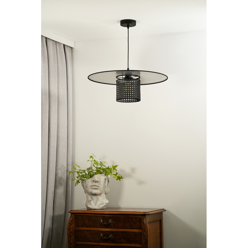 Duolla - Lampadario a sospensione con filo TOKYO RATTAN 1xE27/15W/230V diametro 50 cm nero/argento