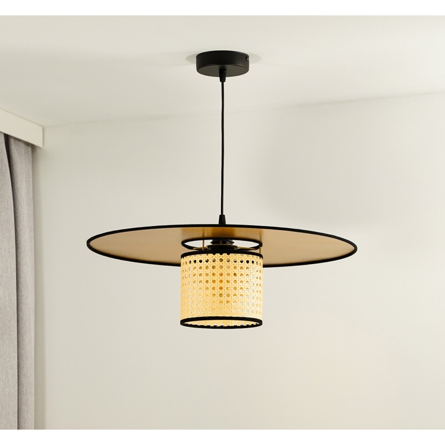 Duolla - Lampadario a sospensione con filo TOKYO RATTAN 1xE27/15W/230V diametro 50 cm oro/rattan
