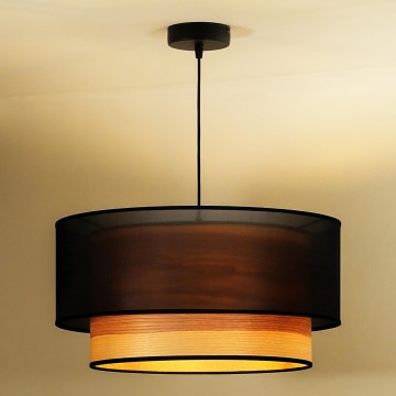 Duolla - Lampadario a sospensione con filo WOOD BOHO 1xE27/15W/230V diametro 45 cm nero/beige