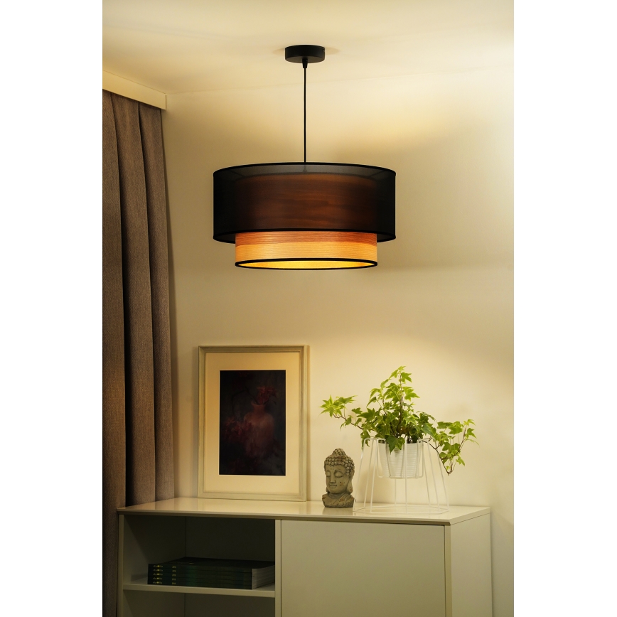 Duolla - Lampadario a sospensione con filo WOOD BOHO 1xE27/15W/230V diametro 45 cm nero/beige