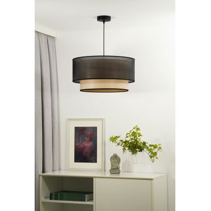 Duolla - Lampadario a sospensione con filo WOOD BOHO 1xE27/15W/230V diametro 45 cm nero/beige