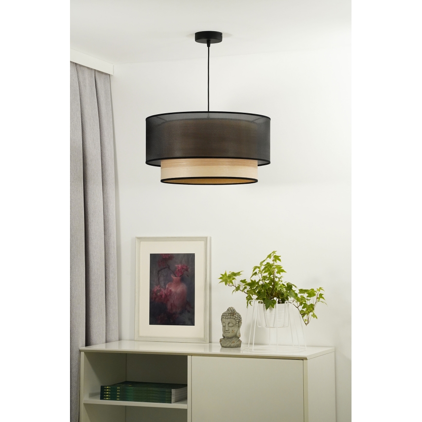 Duolla - Lampadario a sospensione con filo WOOD BOHO 1xE27/15W/230V diametro 45 cm nero/beige