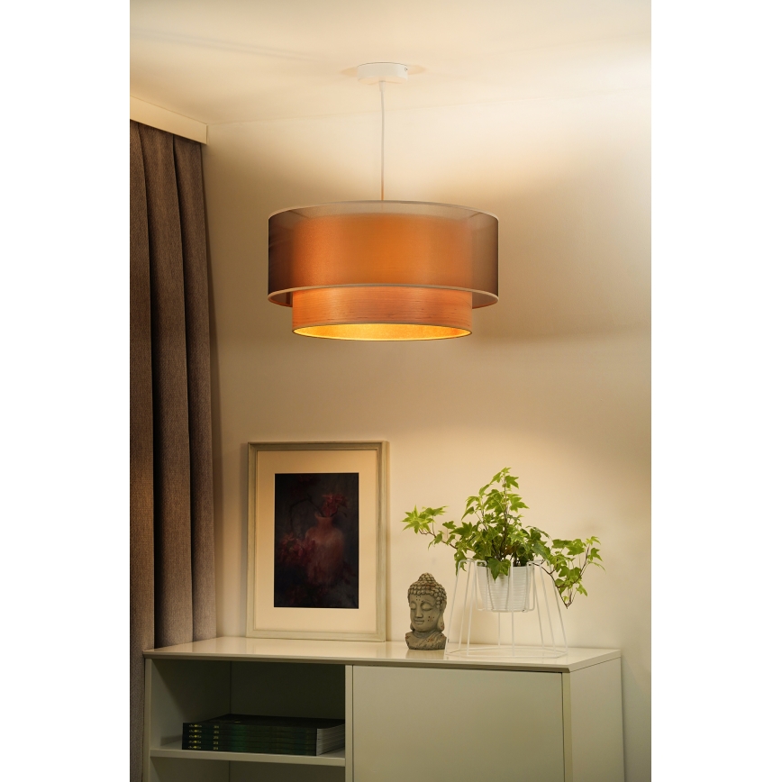 Duolla - Lampadario a sospensione con filo WOOD BOHO 1xE27/15W/230V diametro 45 cm rame/beige