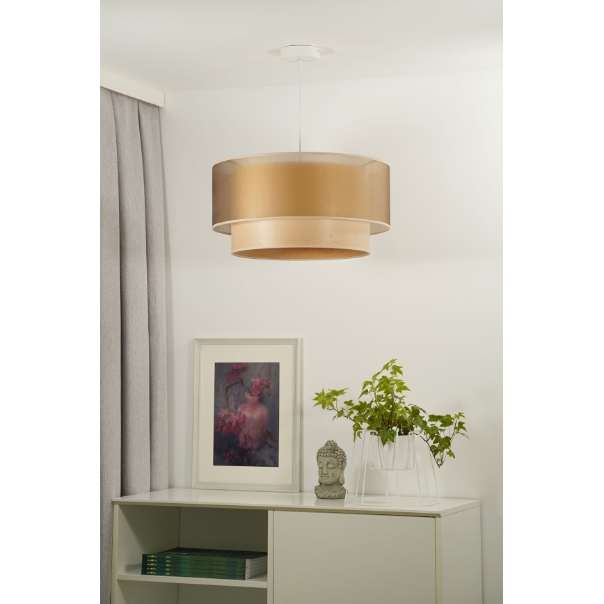Duolla - Lampadario a sospensione con filo WOOD BOHO 1xE27/15W/230V diametro 45 cm rame/beige