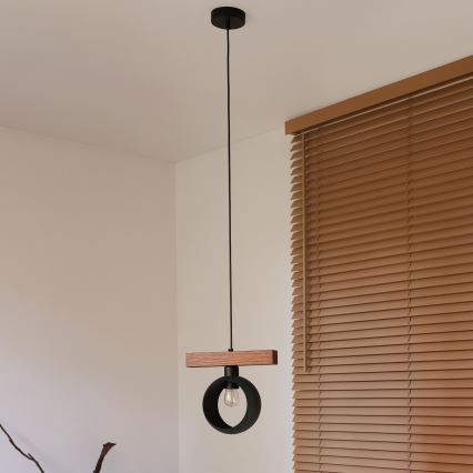 Duolla - Lampadario a sospensione su cavo IRONLINE 1xE27/15W/230V pino/rovere/nero