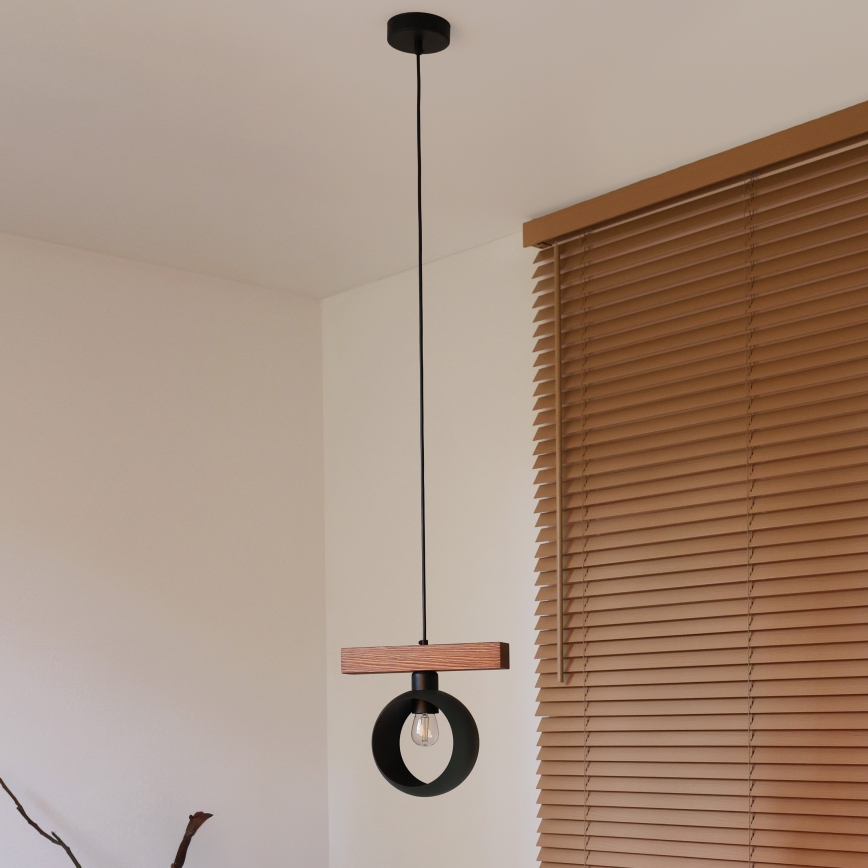 Duolla - Lampadario a sospensione su cavo IRONLINE 1xE27/15W/230V pino/rovere/nero