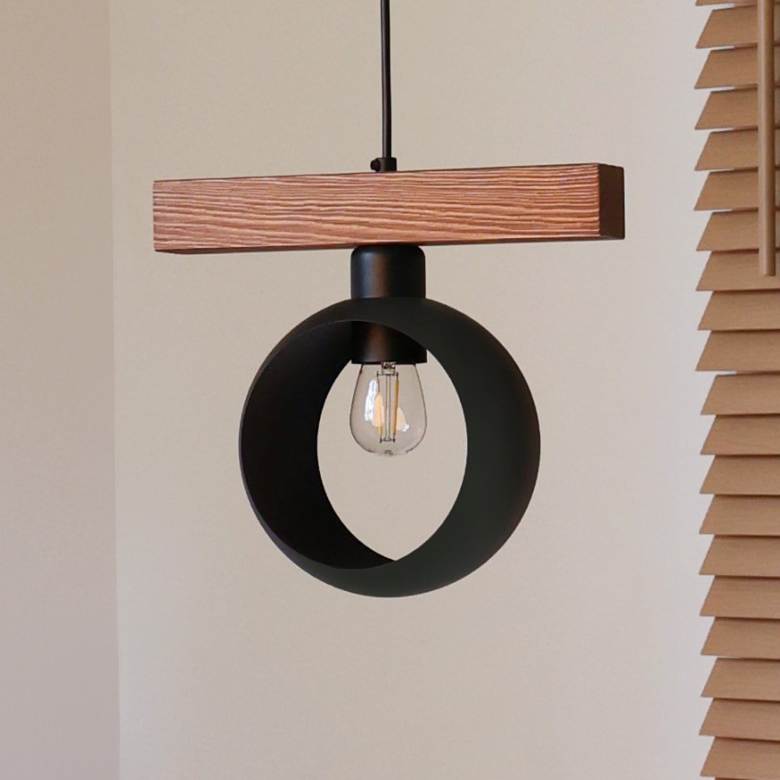 Duolla - Lampadario a sospensione su cavo IRONLINE 1xE27/15W/230V pino/rovere/nero