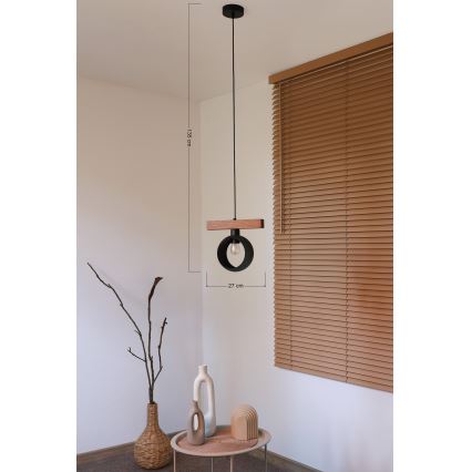 Duolla - Lampadario a sospensione su cavo IRONLINE 1xE27/15W/230V pino/rovere/nero