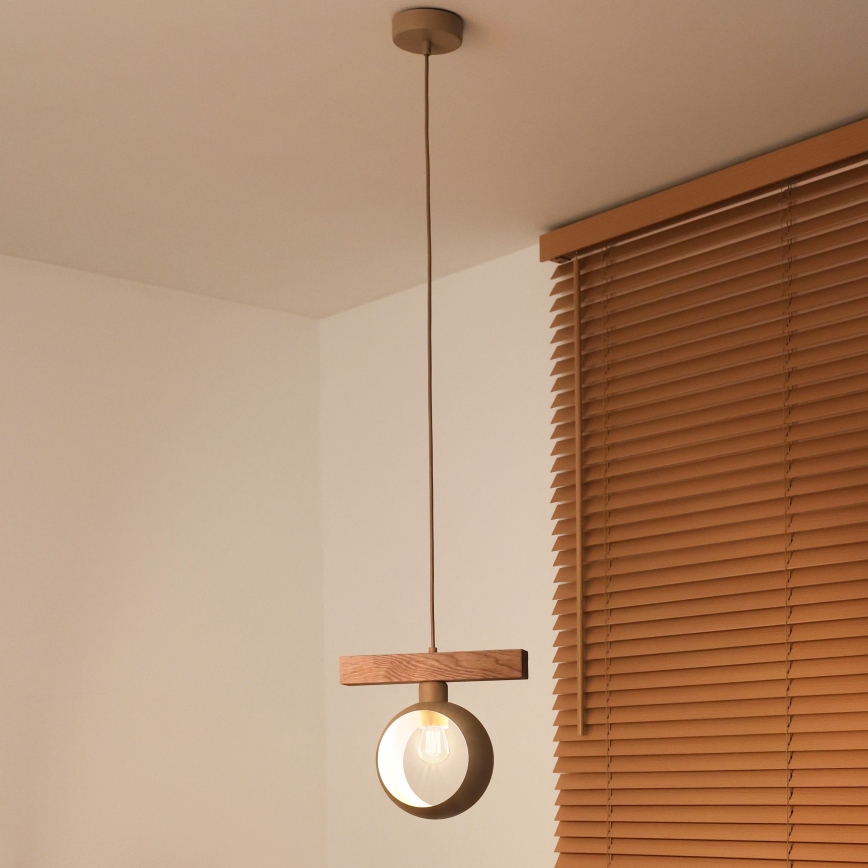 Duolla - Lampadario sospeso su cavo IRONLINE 1xE27/15W/230V pino rovere/beige