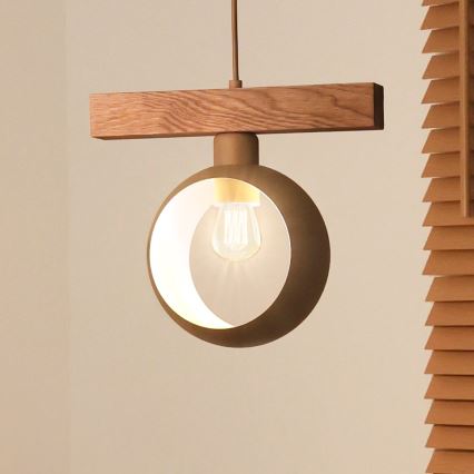 Duolla - Lampadario sospeso su cavo IRONLINE 1xE27/15W/230V pino rovere/beige